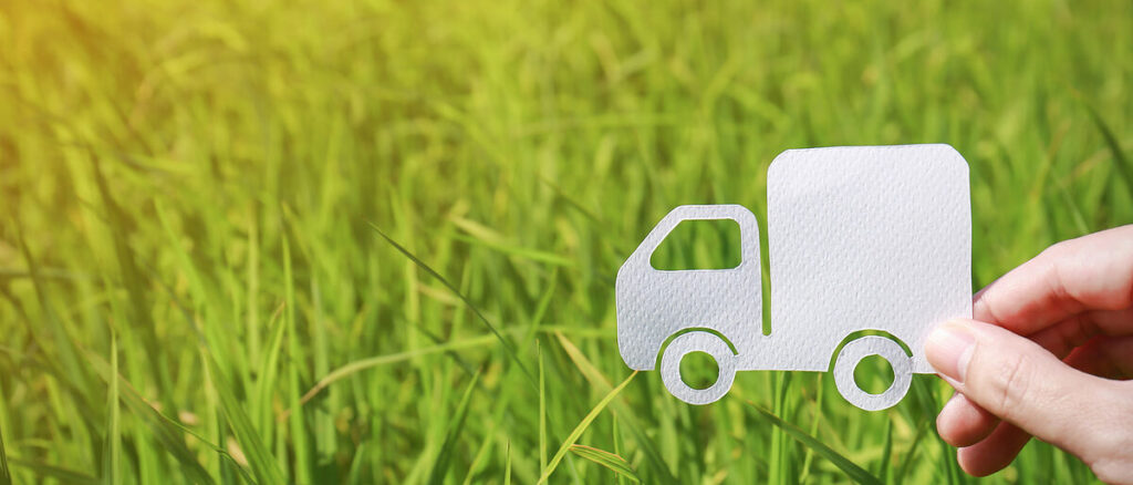 Papier-LKW Auto vor Gras